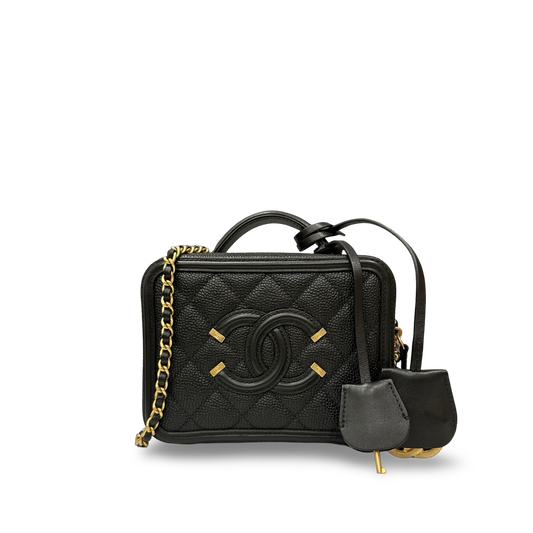 Chanel Quilted Caviar Small Filigree Vanity Case - GHW / Black