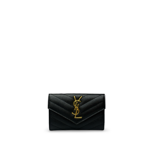 Saint Laurent Caviar Monogram Small Wallet - Black