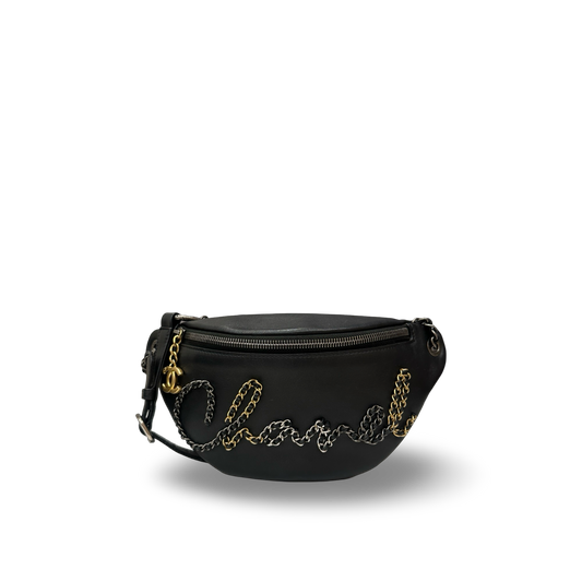 Chanel Calfskin 20s Sign Waist Bag - GHW / Black
