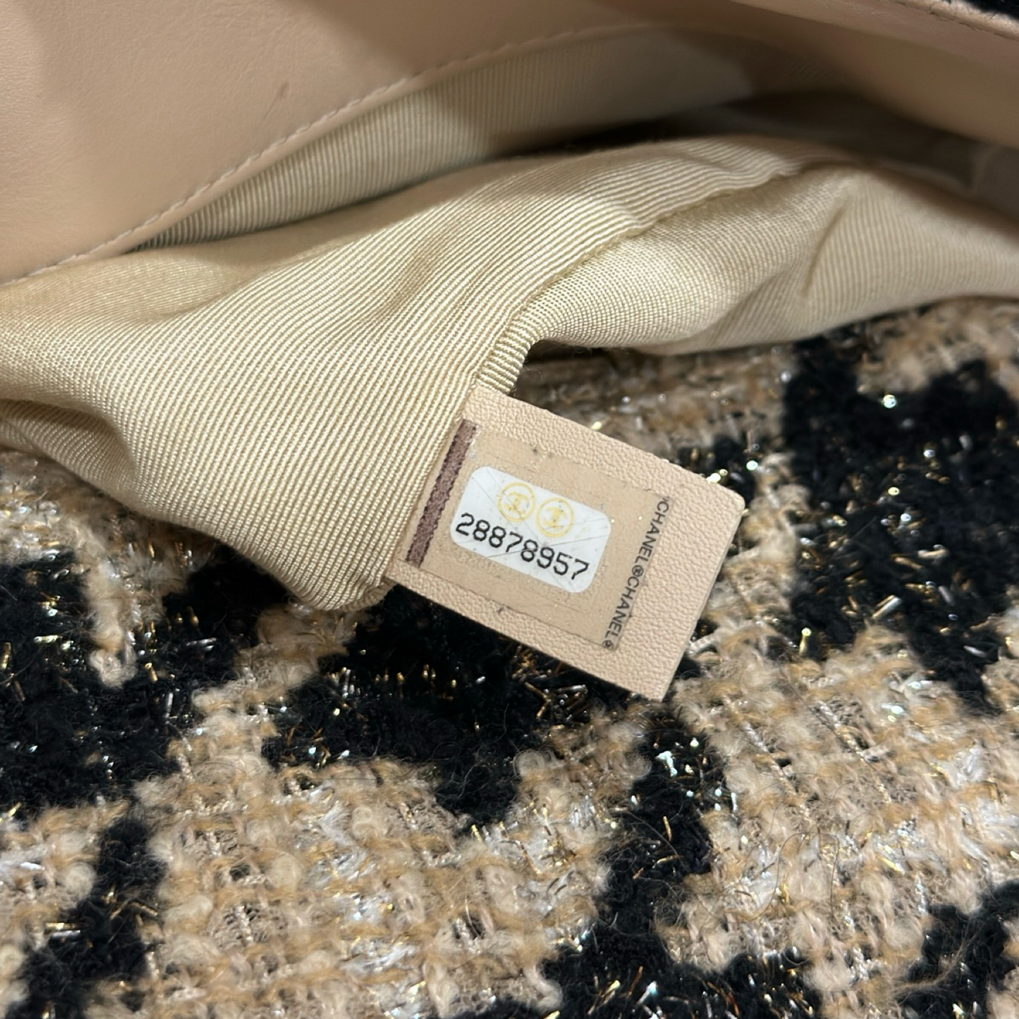 Chanel Tweed Maxi  19 Flap Bag - GHW / Beige Black