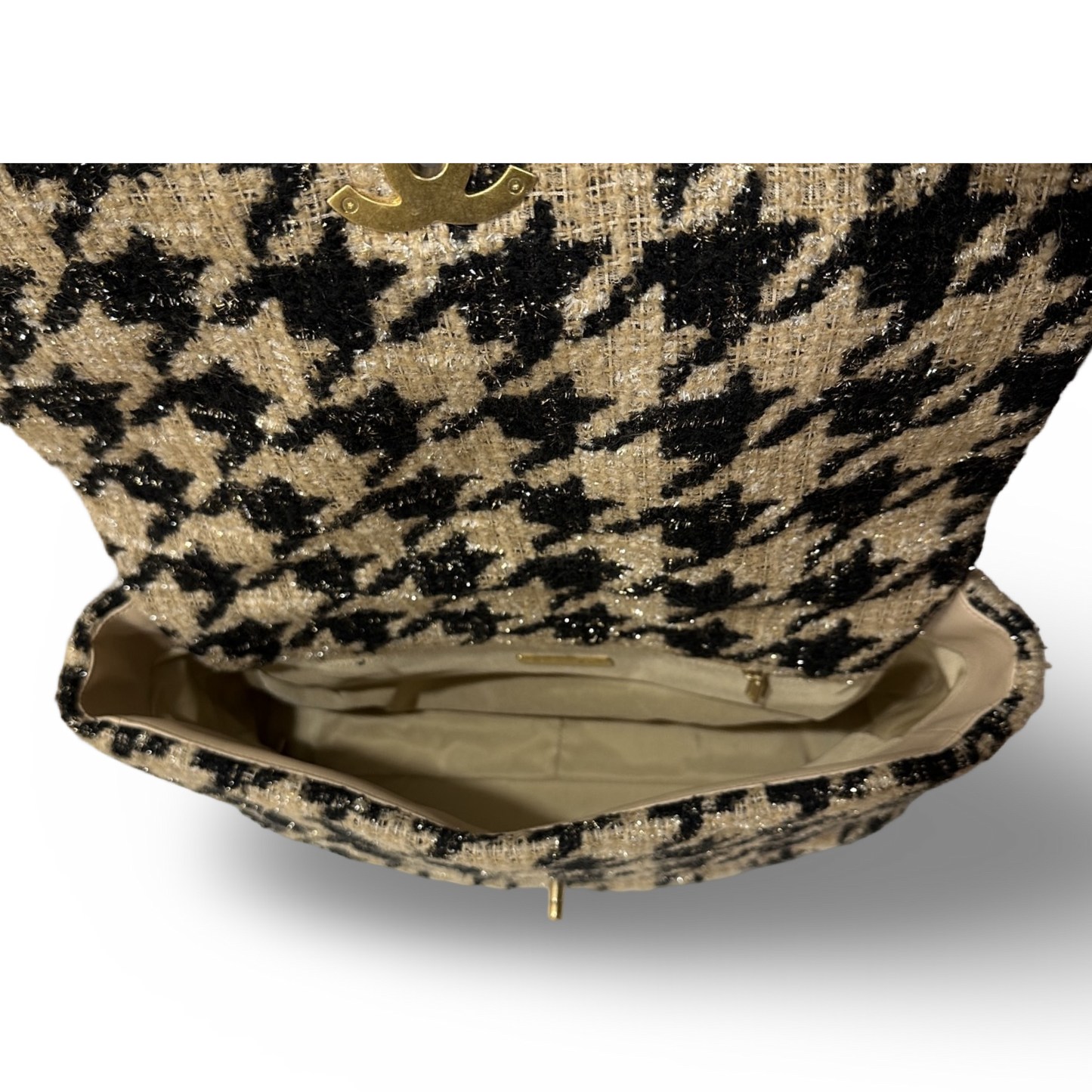 Chanel Tweed Maxi  19 Flap Bag - GHW / Beige Black