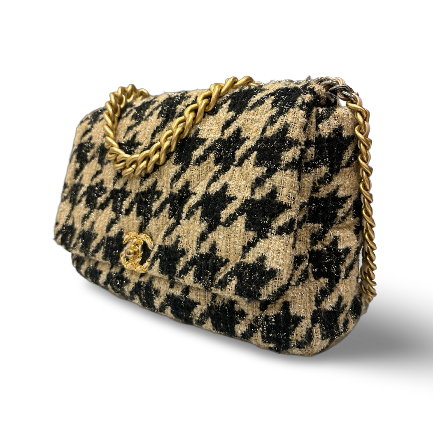 Chanel Tweed Maxi  19 Flap Bag - GHW / Beige Black