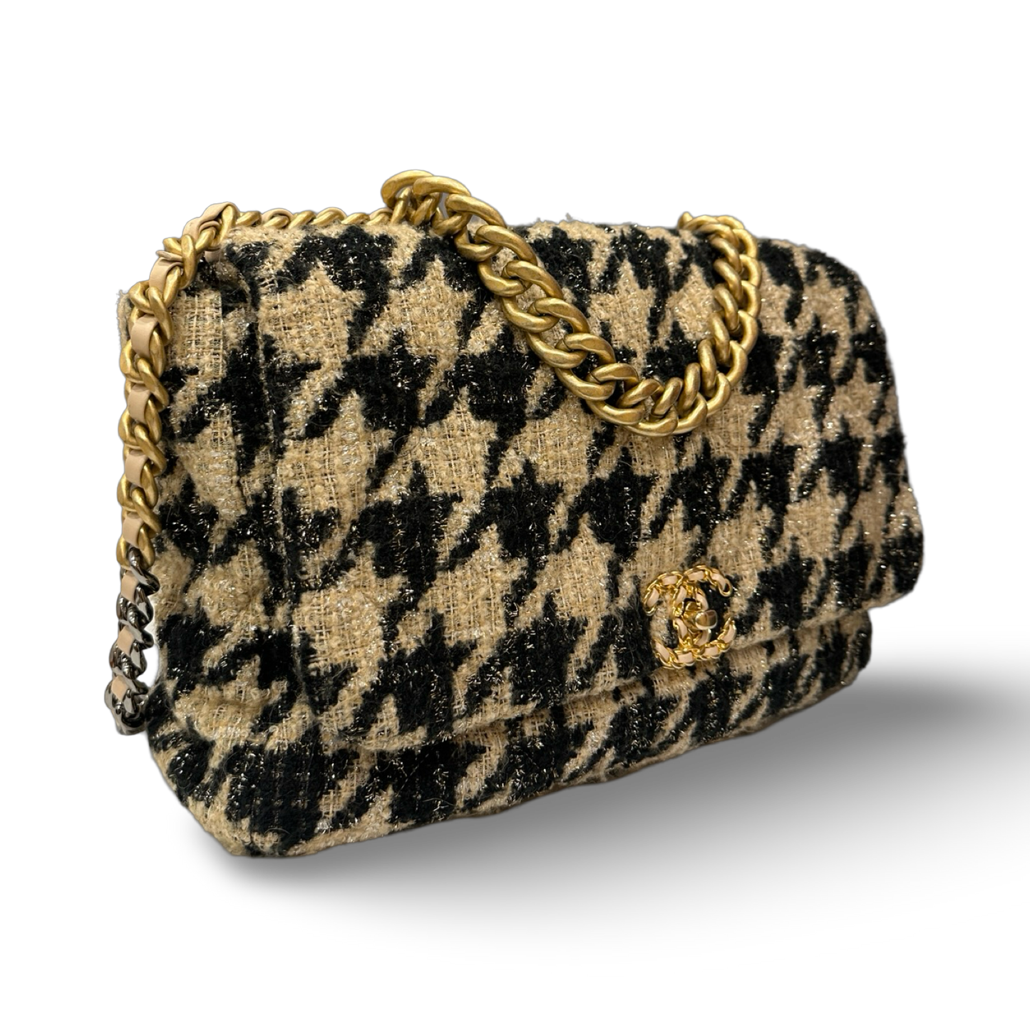 Chanel Tweed Maxi  19 Flap Bag - GHW / Beige Black