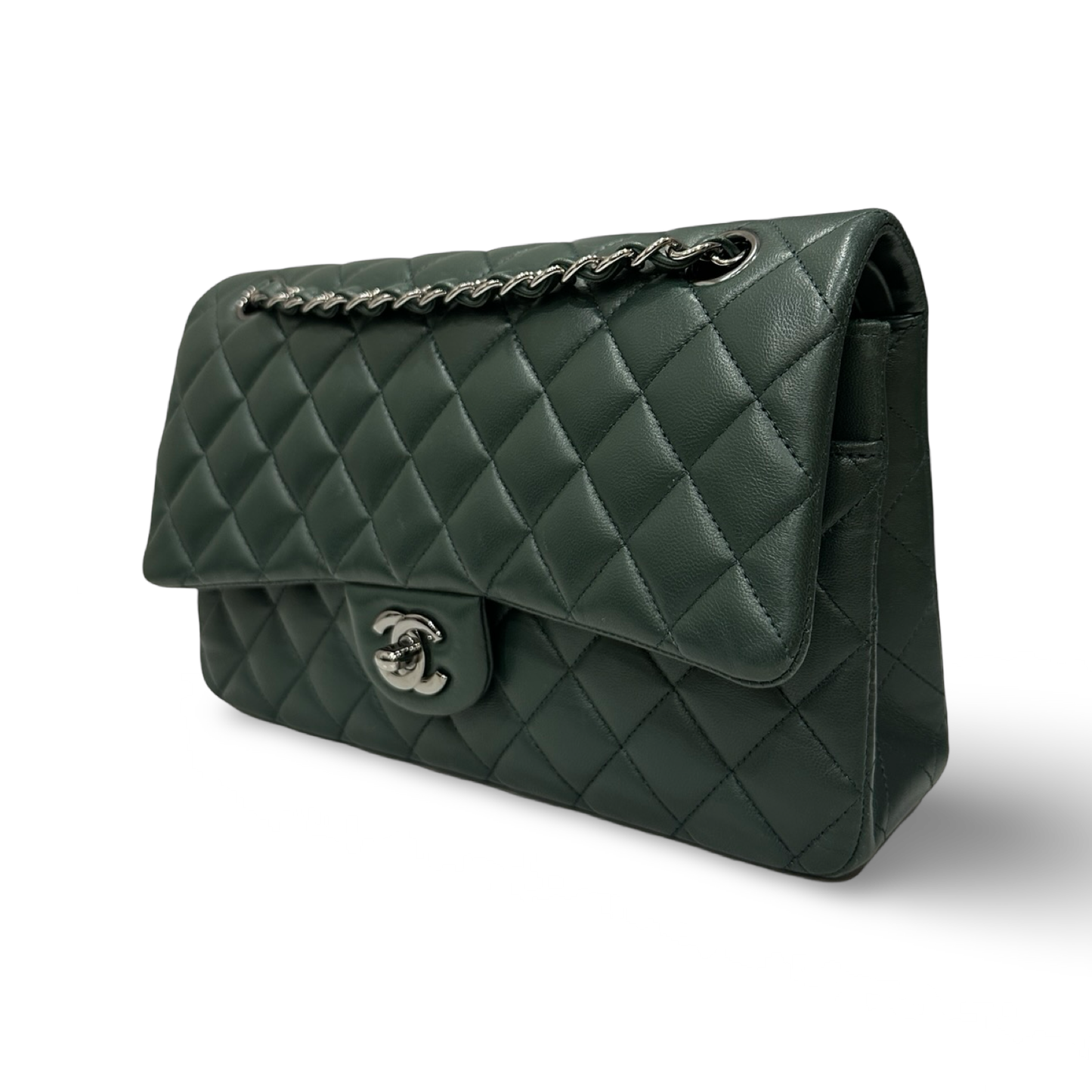 Chanel Quilted Lambskin Medium Double Flap - SHW / Green