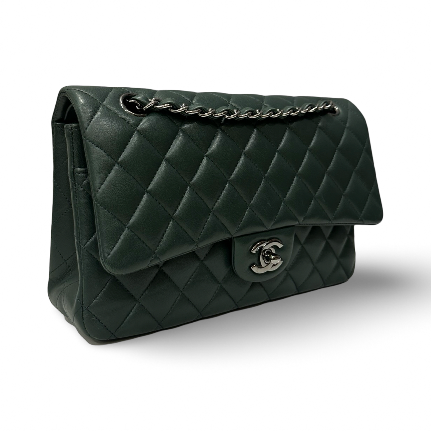 Chanel Quilted Lambskin Medium Double Flap - SHW / Green