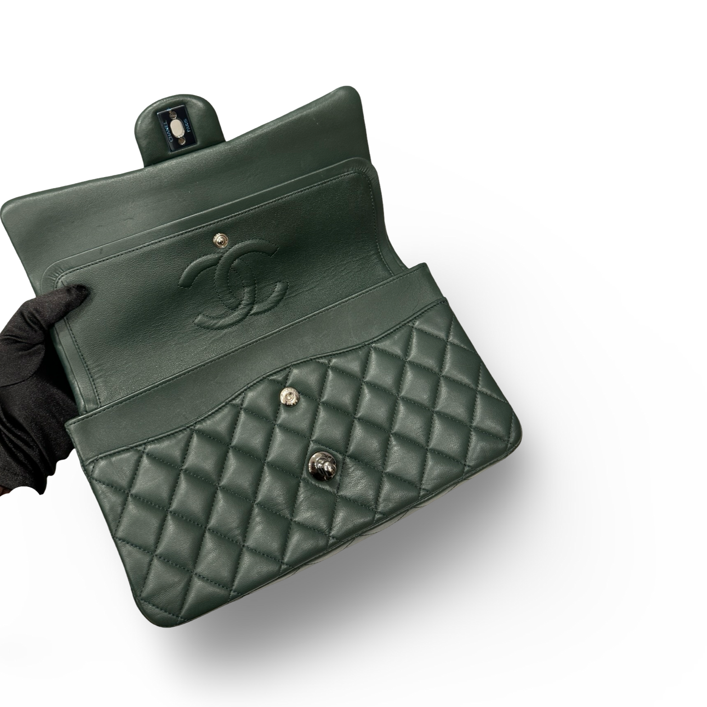 Chanel Quilted Lambskin Medium Double Flap - SHW / Green