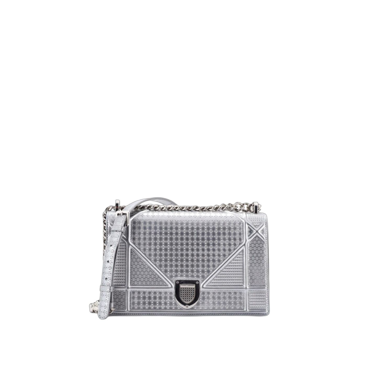 Dior Metallic Micro-Cannage Small Diorama Flap Bag - Silver