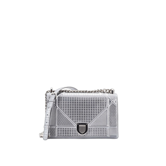 Dior Metallic Micro-Cannage Small Diorama Flap Bag - Silver