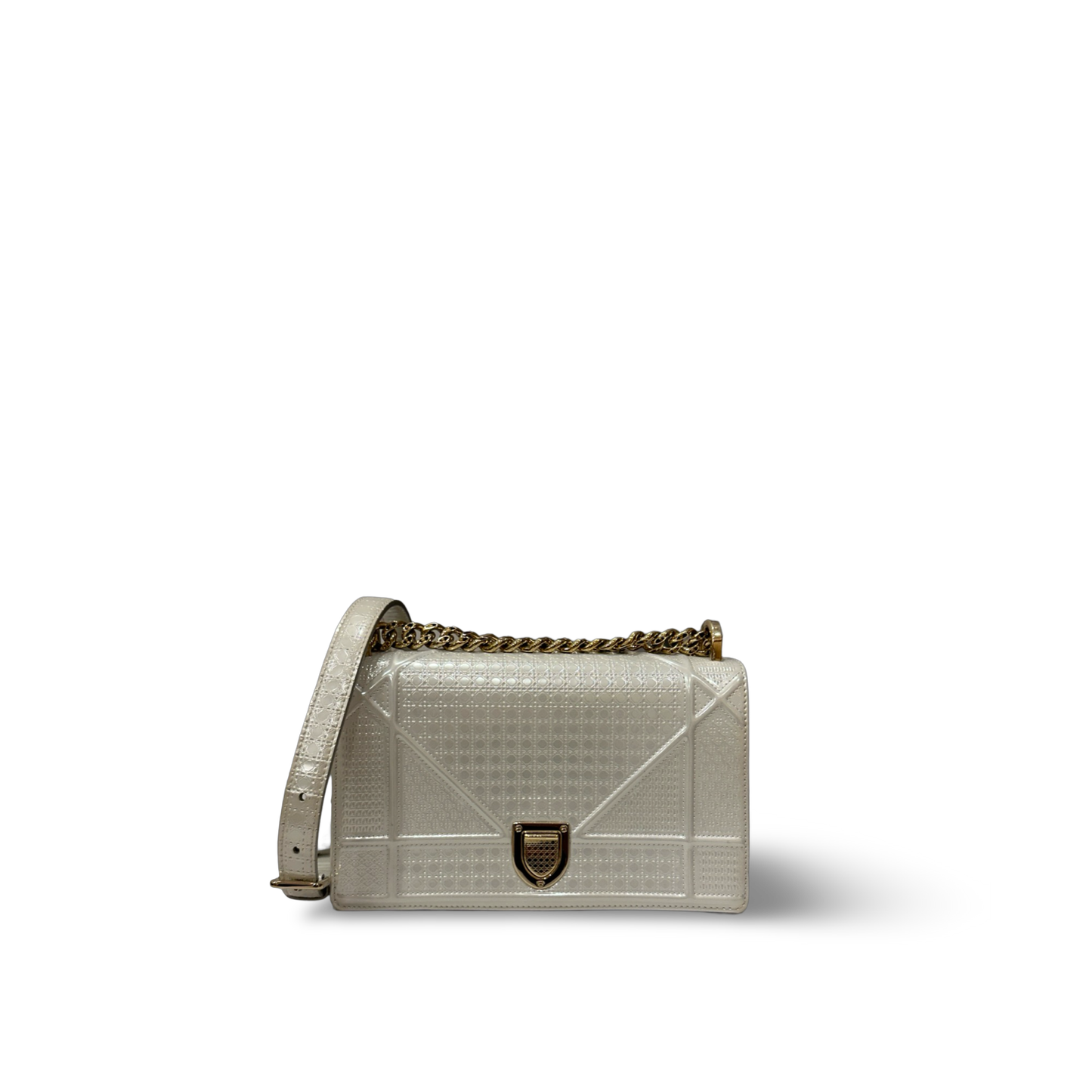 Dior Small Diorama 菱格紋盾牌鏈條包 - 白色