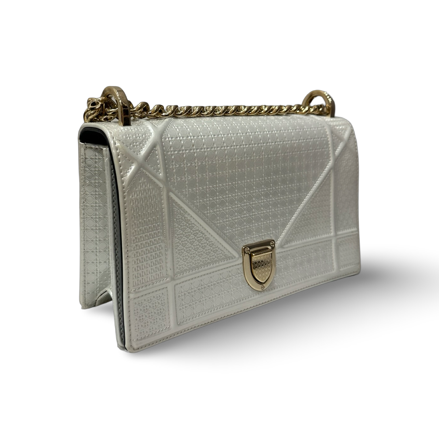 Dior Small Diorama 菱格紋盾牌鏈條包 - 白色