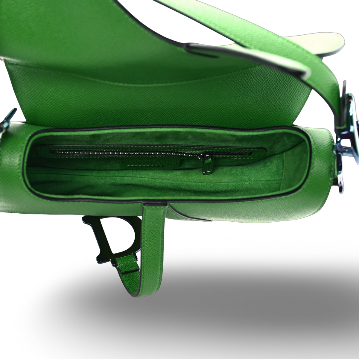 Dior Grained Calfskin Medium Saddle Bag - Metallic/ Green
