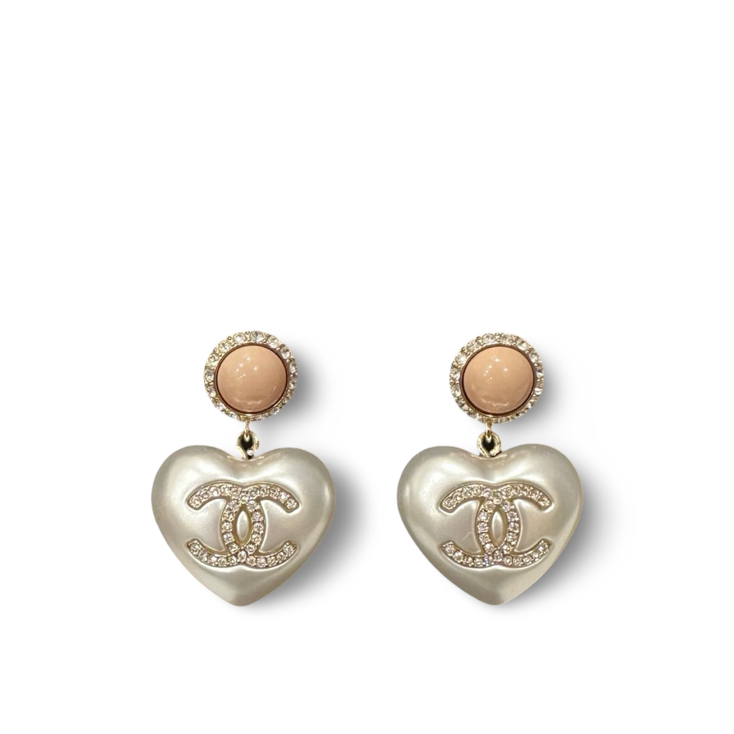 Chanel CC Pearl Heart Drop Earrings Gold Tone 21C - GHW/ Pink