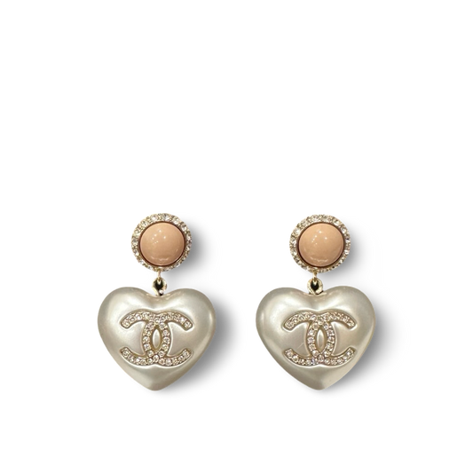 Chanel CC Pearl Heart Drop Earrings Gold Tone 21C - GHW/ Pink