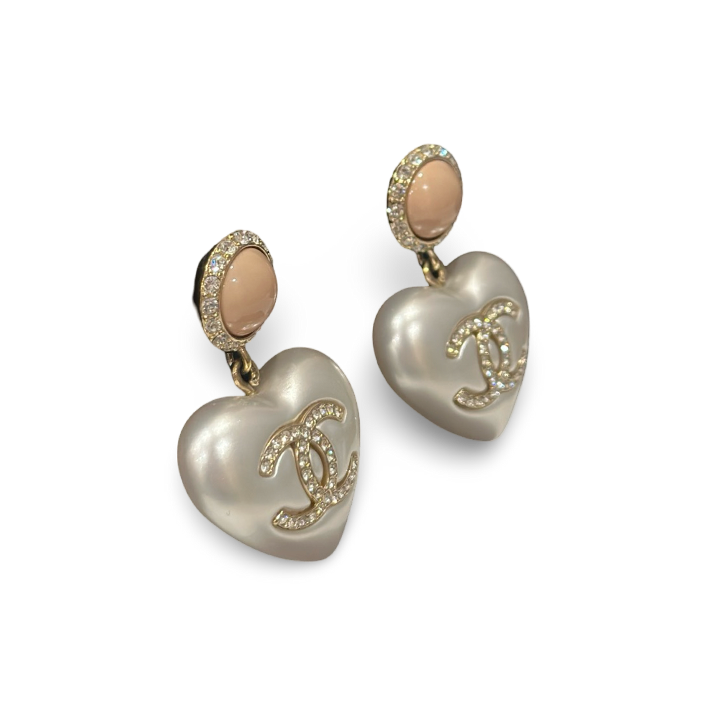 Chanel CC Pearl Heart Drop Earrings Gold Tone 21C - GHW/ Pink