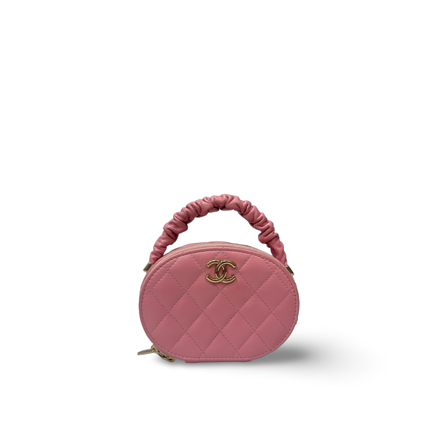 Chanel Classic Lambskin Tophandle Round Clutch - SHW / Pink