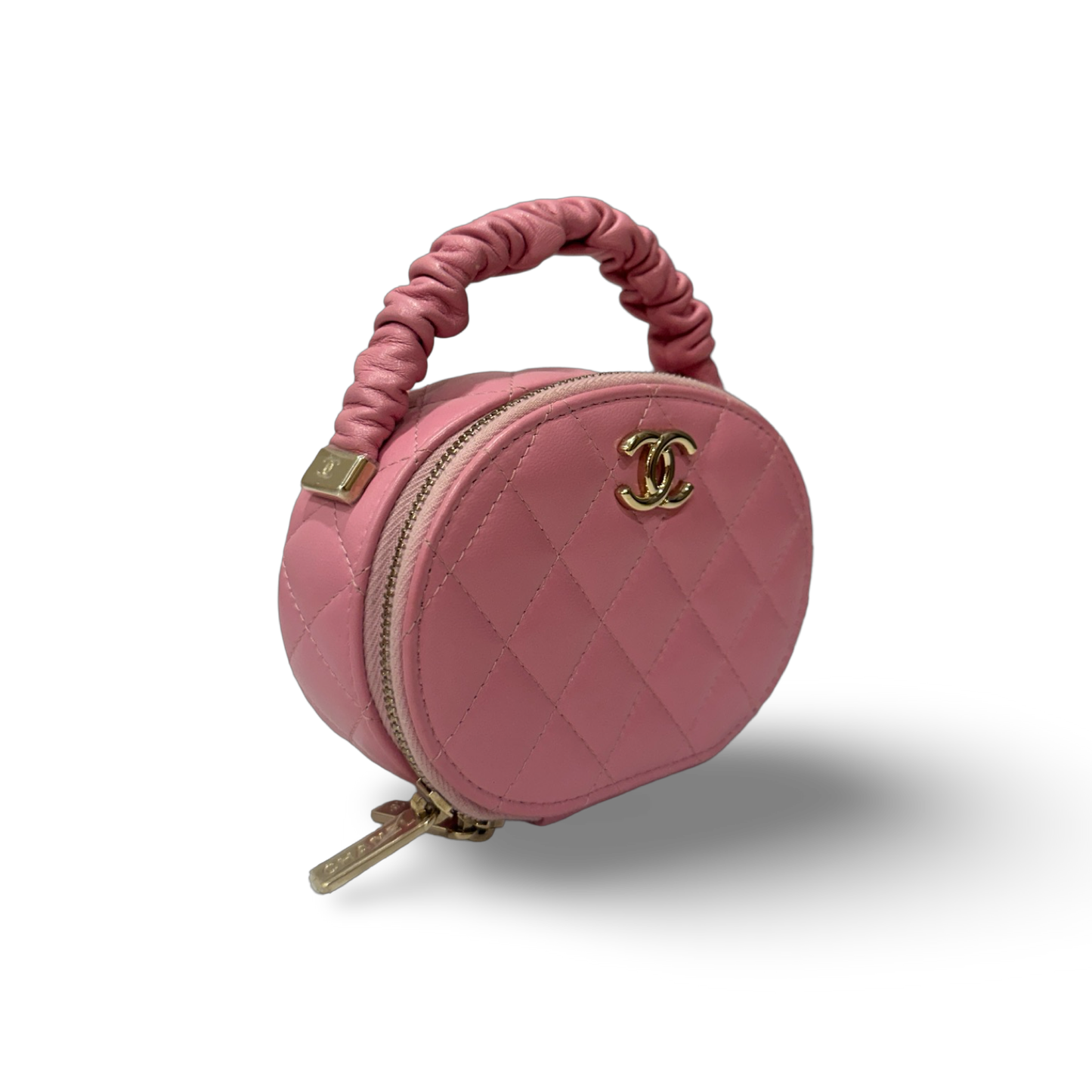 Chanel Classic Lambskin Tophandle Round Clutch - SHW / Pink