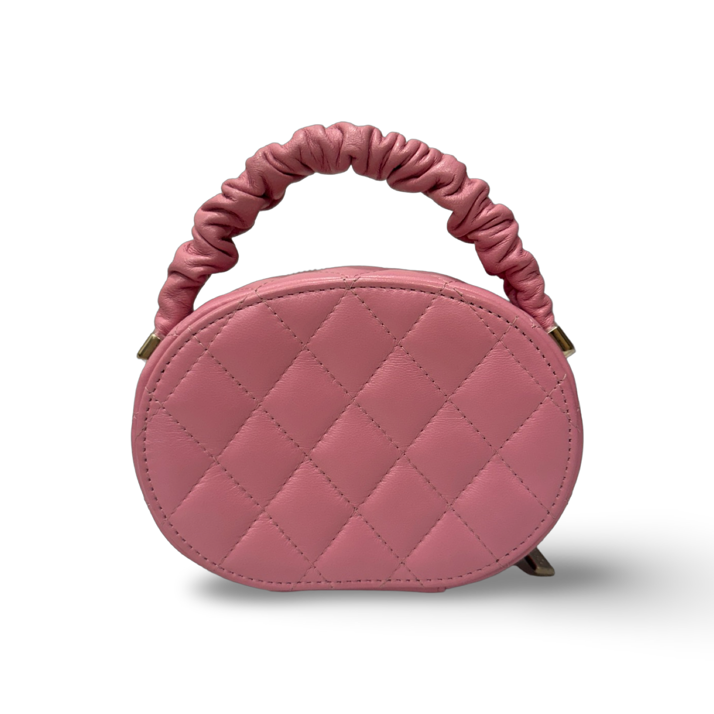 Chanel Classic Lambskin Tophandle Round Clutch - SHW / Pink