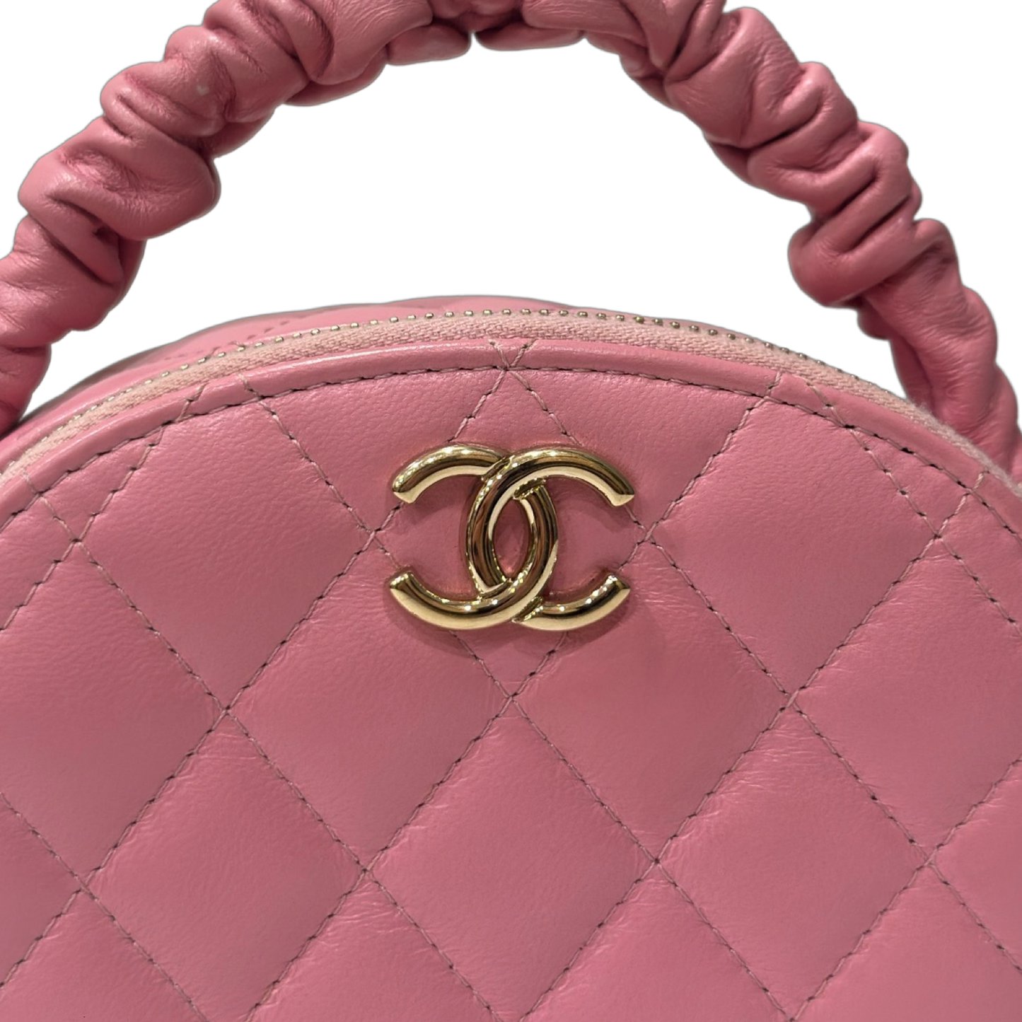 Chanel Classic Lambskin Tophandle Round Clutch - SHW / Pink
