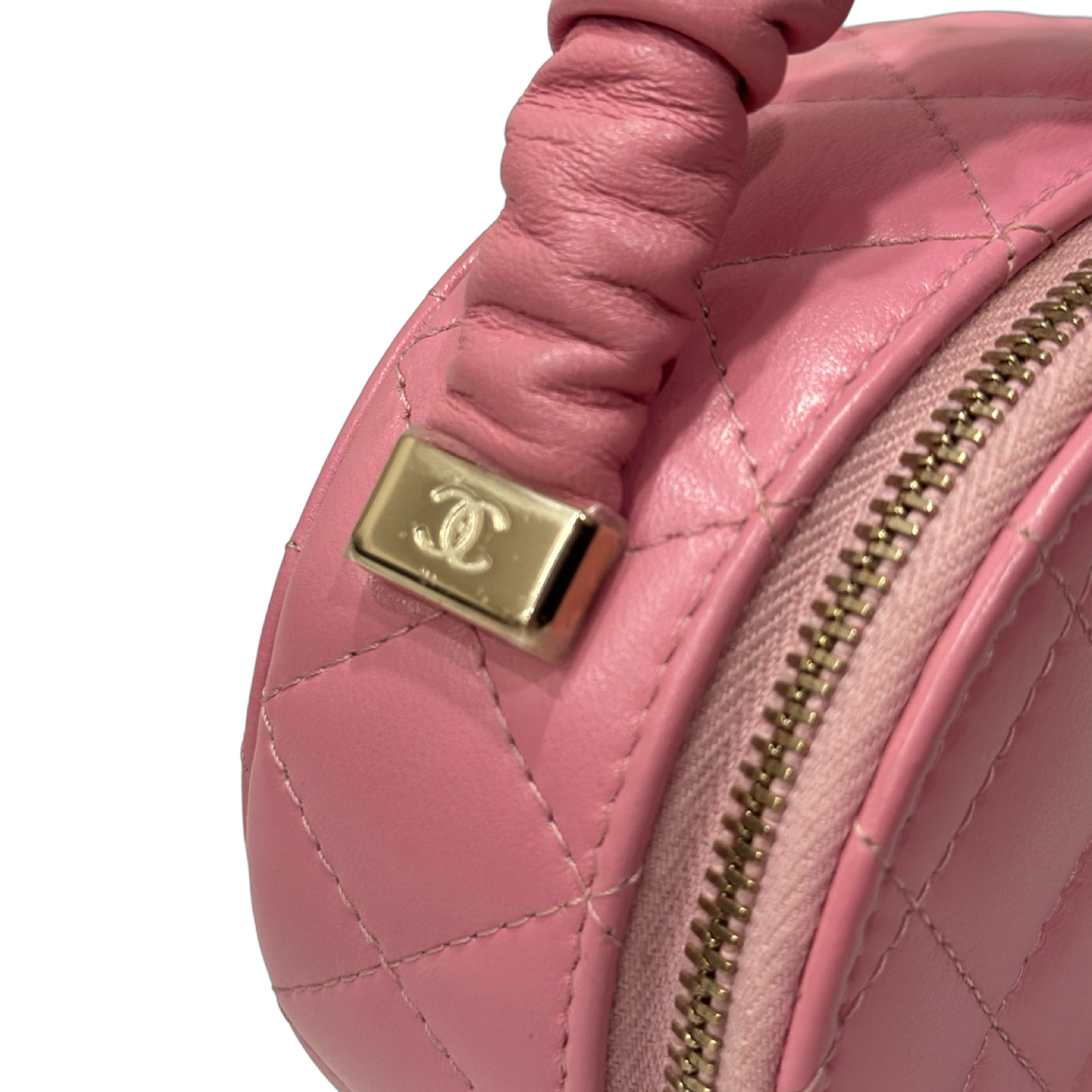 Chanel Classic Lambskin Tophandle Round Clutch - SHW / Pink
