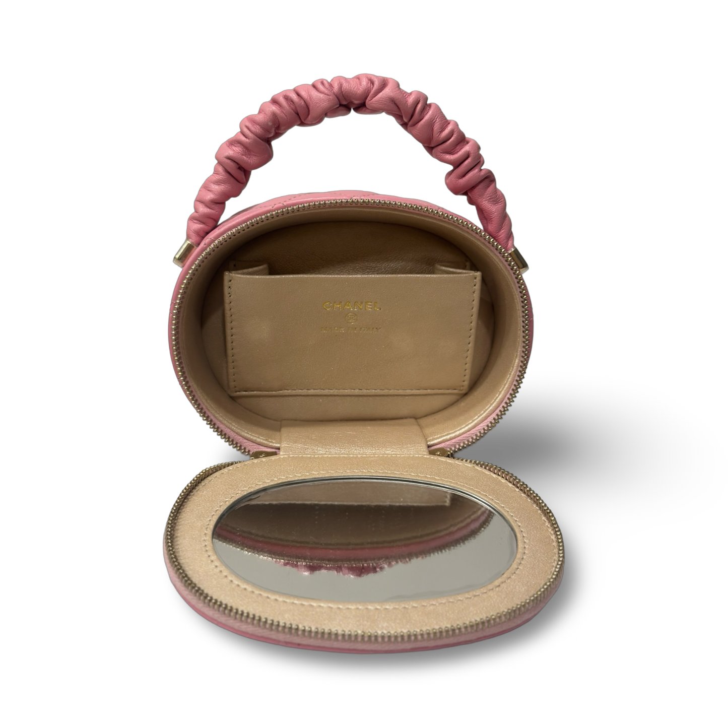 Chanel Classic Lambskin Tophandle Round Clutch - SHW / Pink