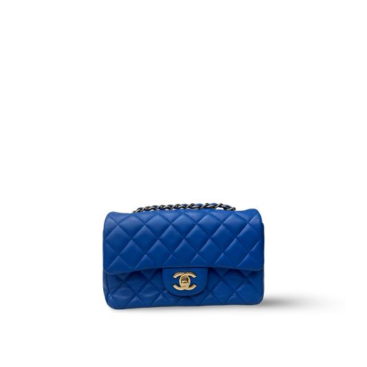 Chanel Quilted Lambskin Rectangular Mini Single Flap - GHW / Royal Blue