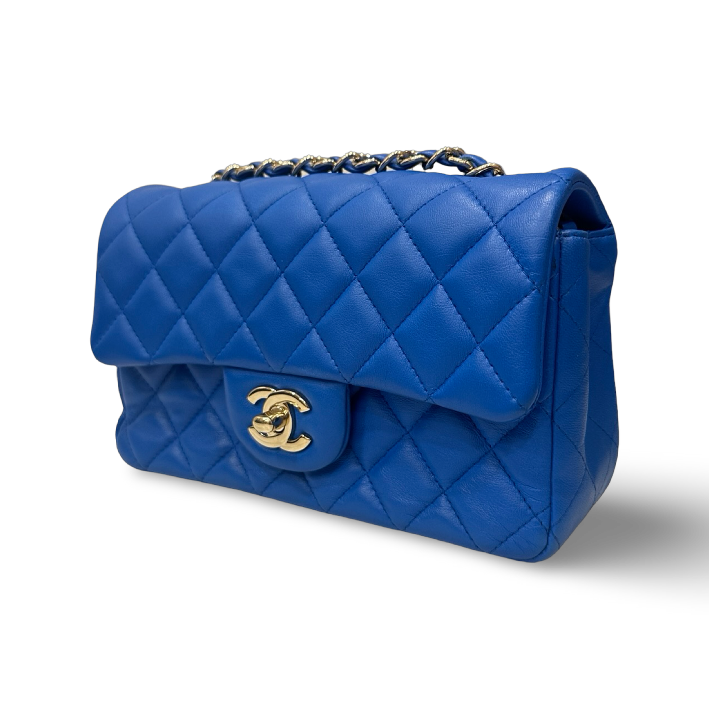 Chanel Quilted Lambskin Rectangular Mini Single Flap - GHW / Royal Blue