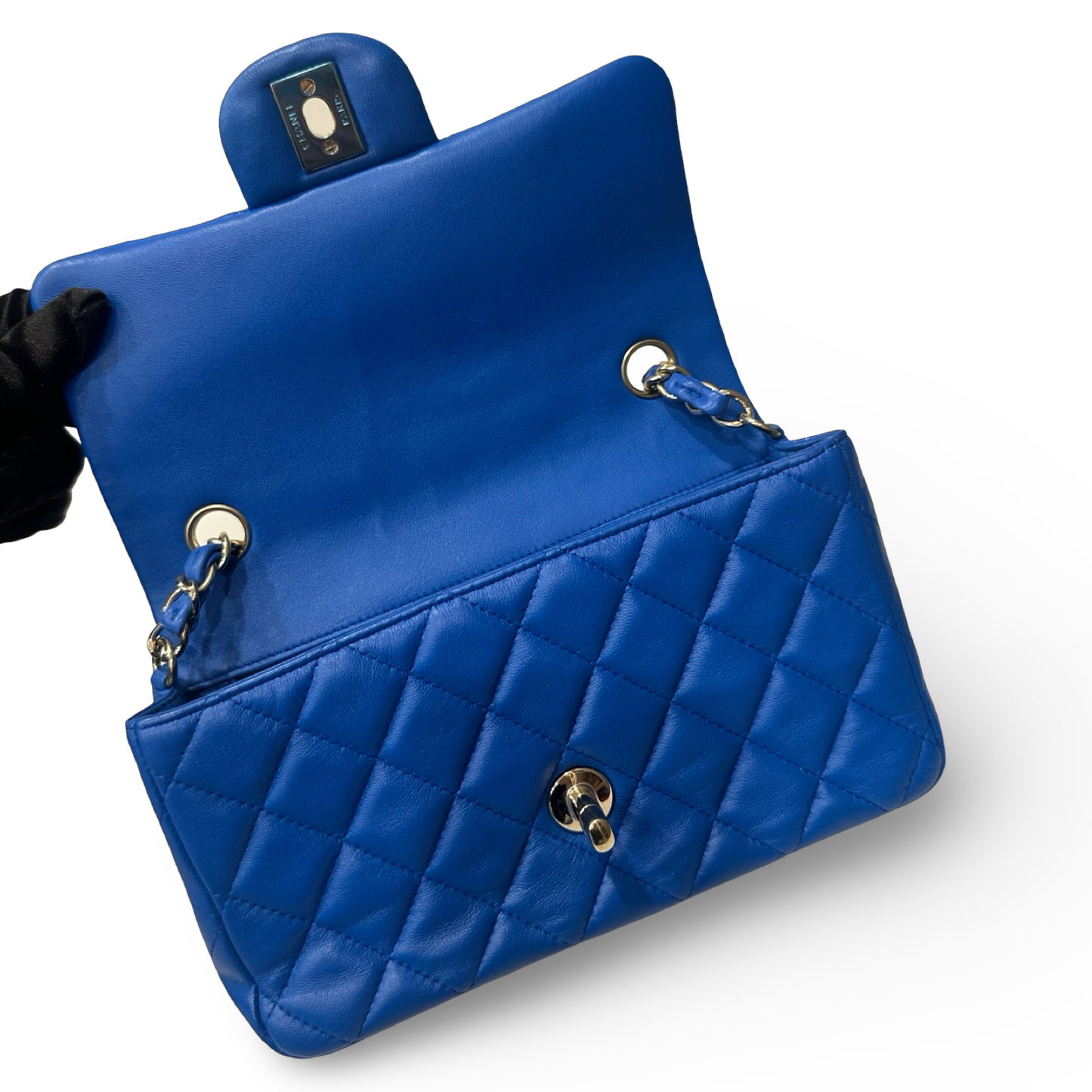 Chanel Quilted Lambskin Rectangular Mini Single Flap - GHW / Royal Blue