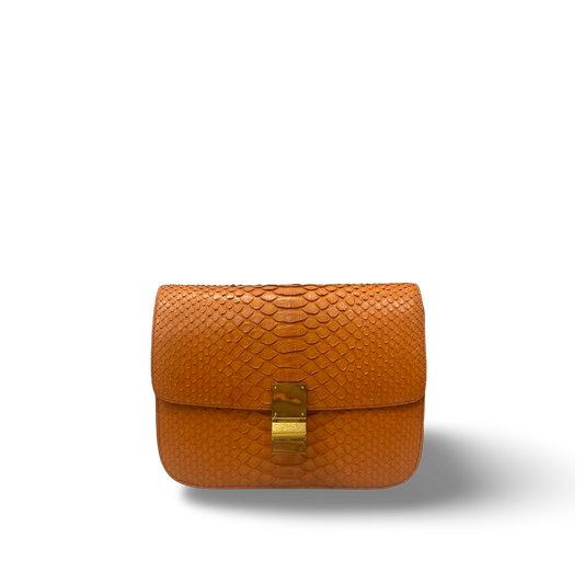 Celine Classic Python Medium Box Bag - GHW / Orange