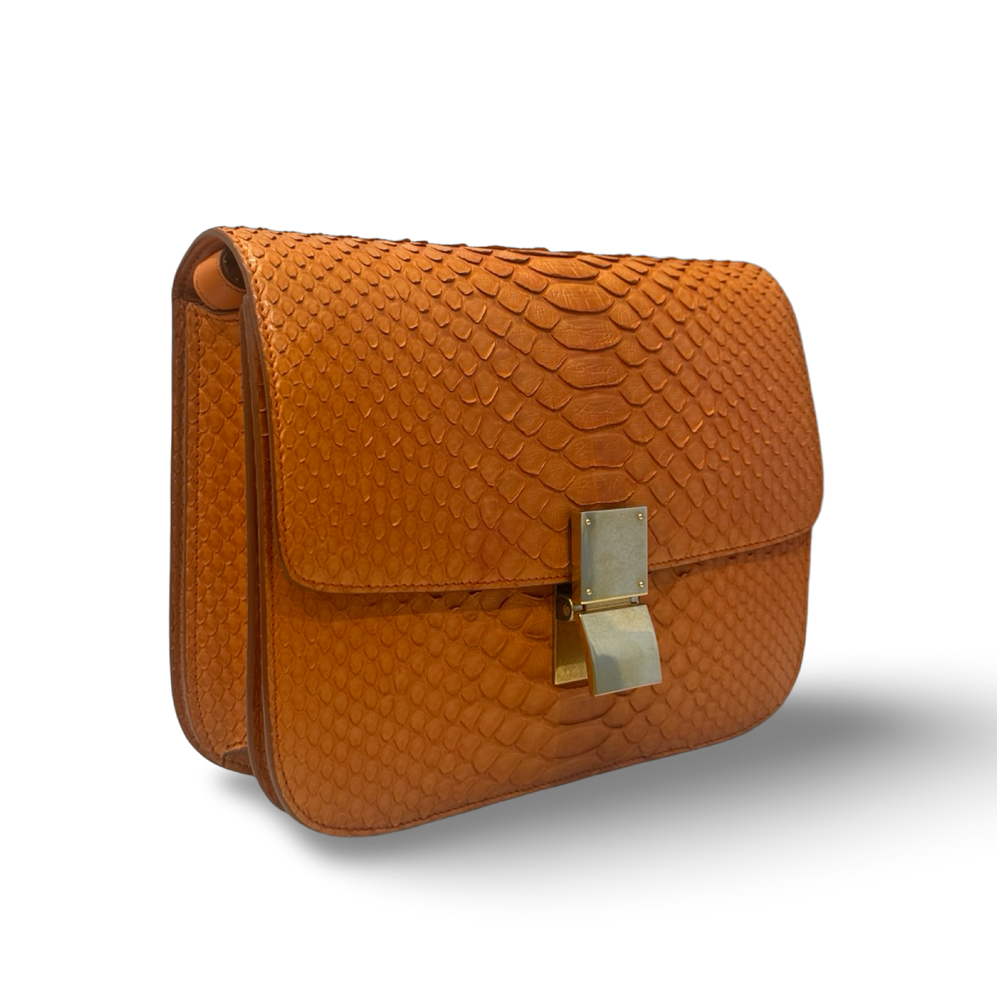 Celine Classic Python Medium Box Bag - GHW / Orange