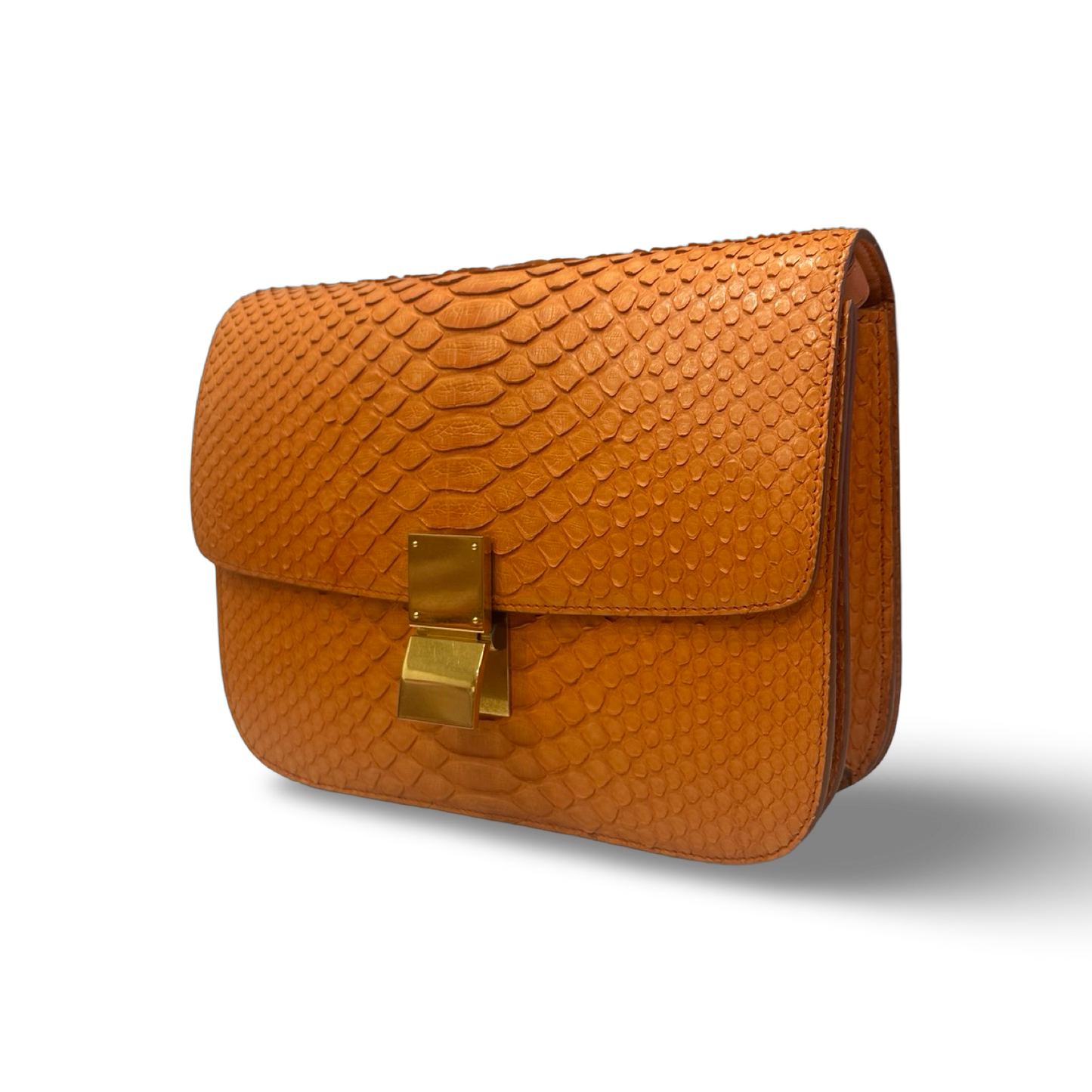Celine Classic Python Medium Box Bag - GHW / Orange