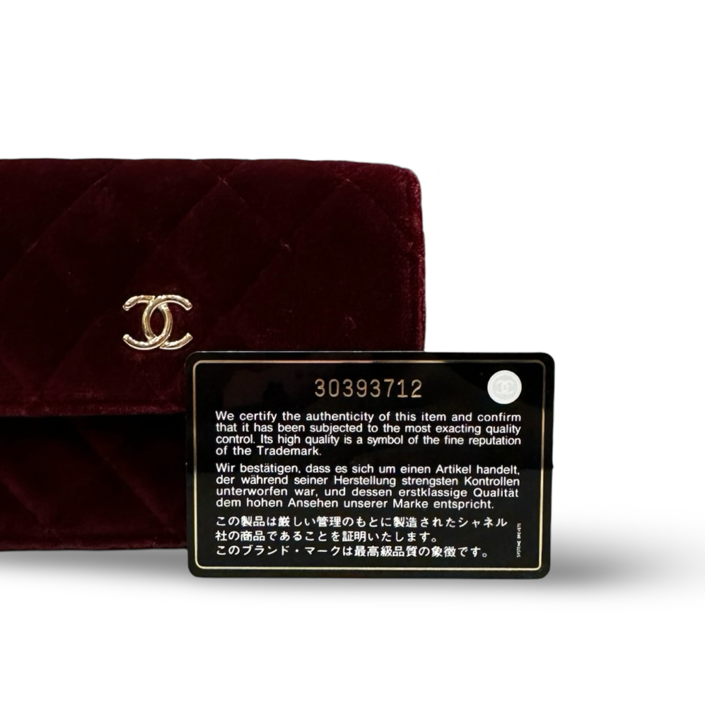Chanel 絨布菱格紋小鑚球口蓋包 – 酒紅色 / 金釦