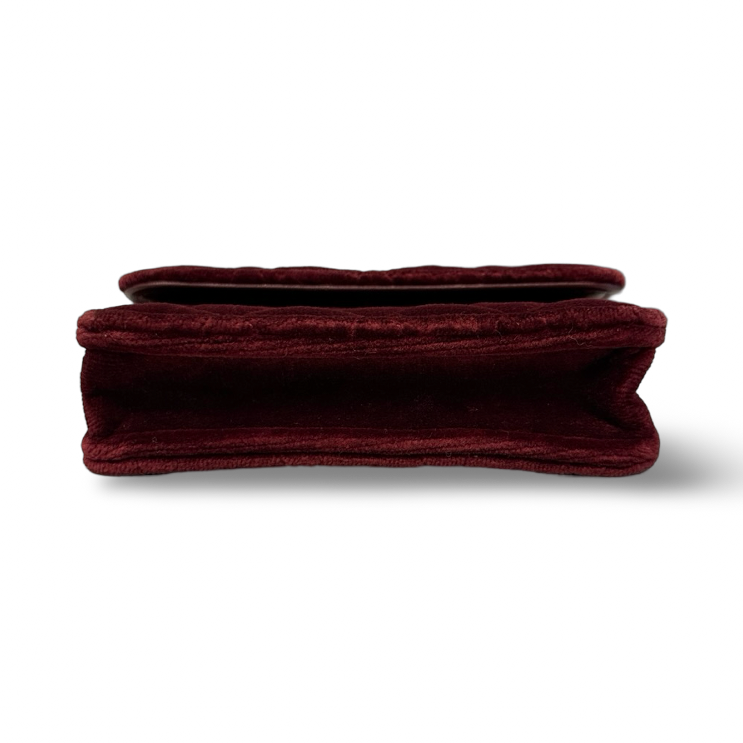Chanel 絨布菱格紋小鑚球口蓋包 – 酒紅色 / 金釦