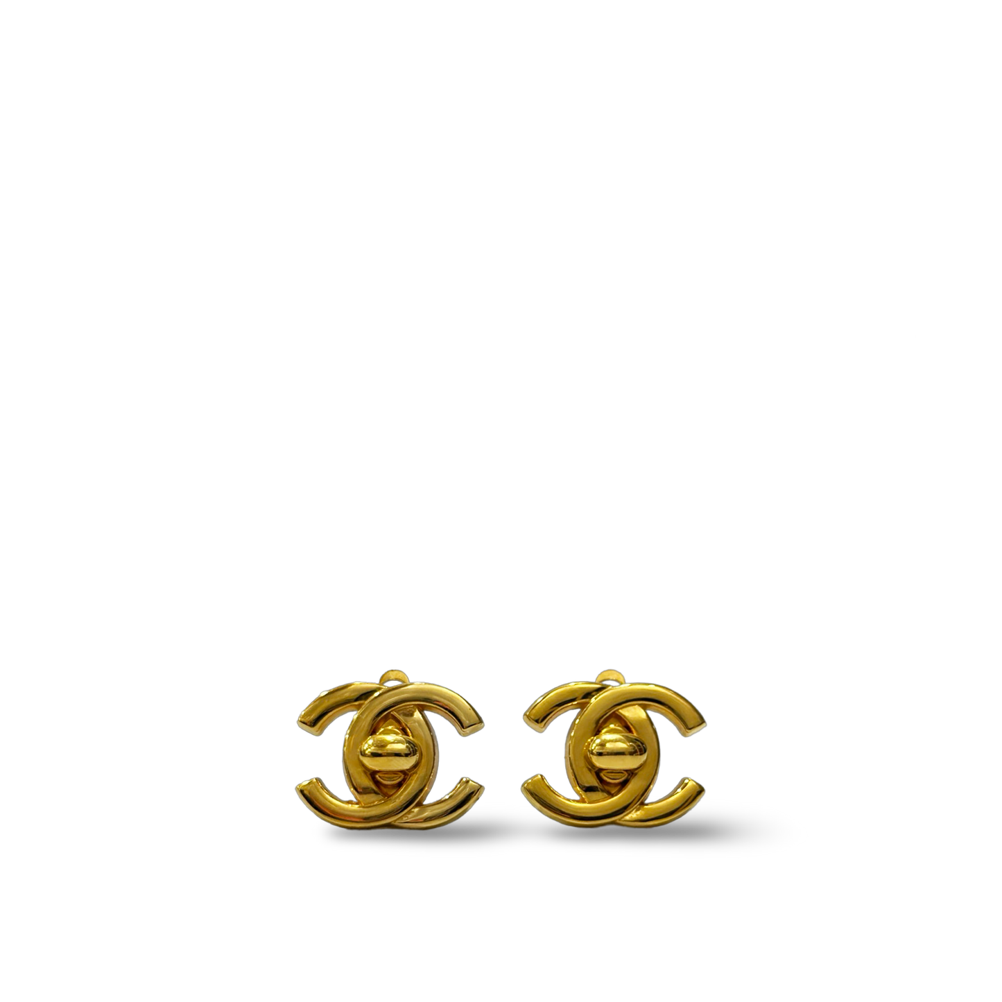 Chanel Vintage CC Logo Turnlock Earrings - Gold