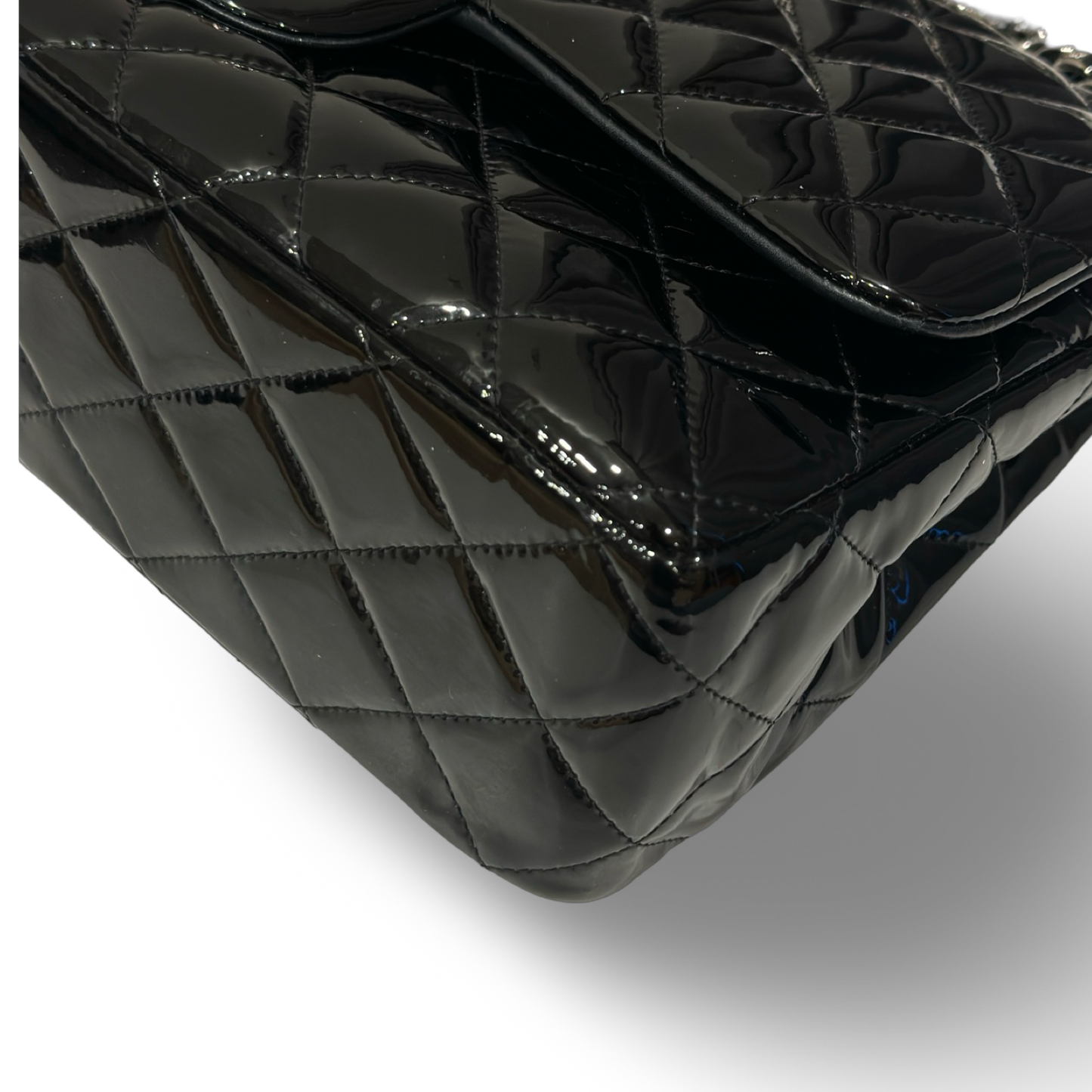 Chanel Quilted Patent Jumbo Double Flap - SHW / Black