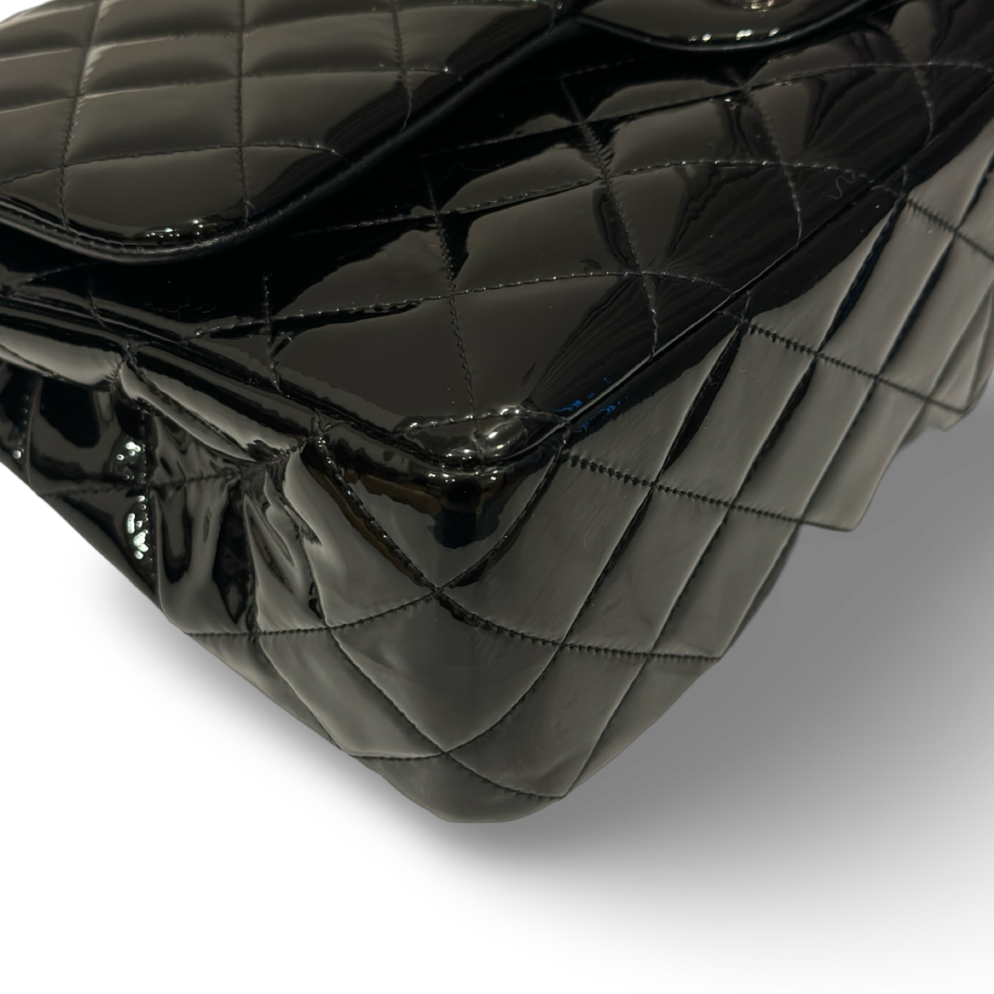 Chanel Quilted Patent Jumbo Double Flap - SHW / Black