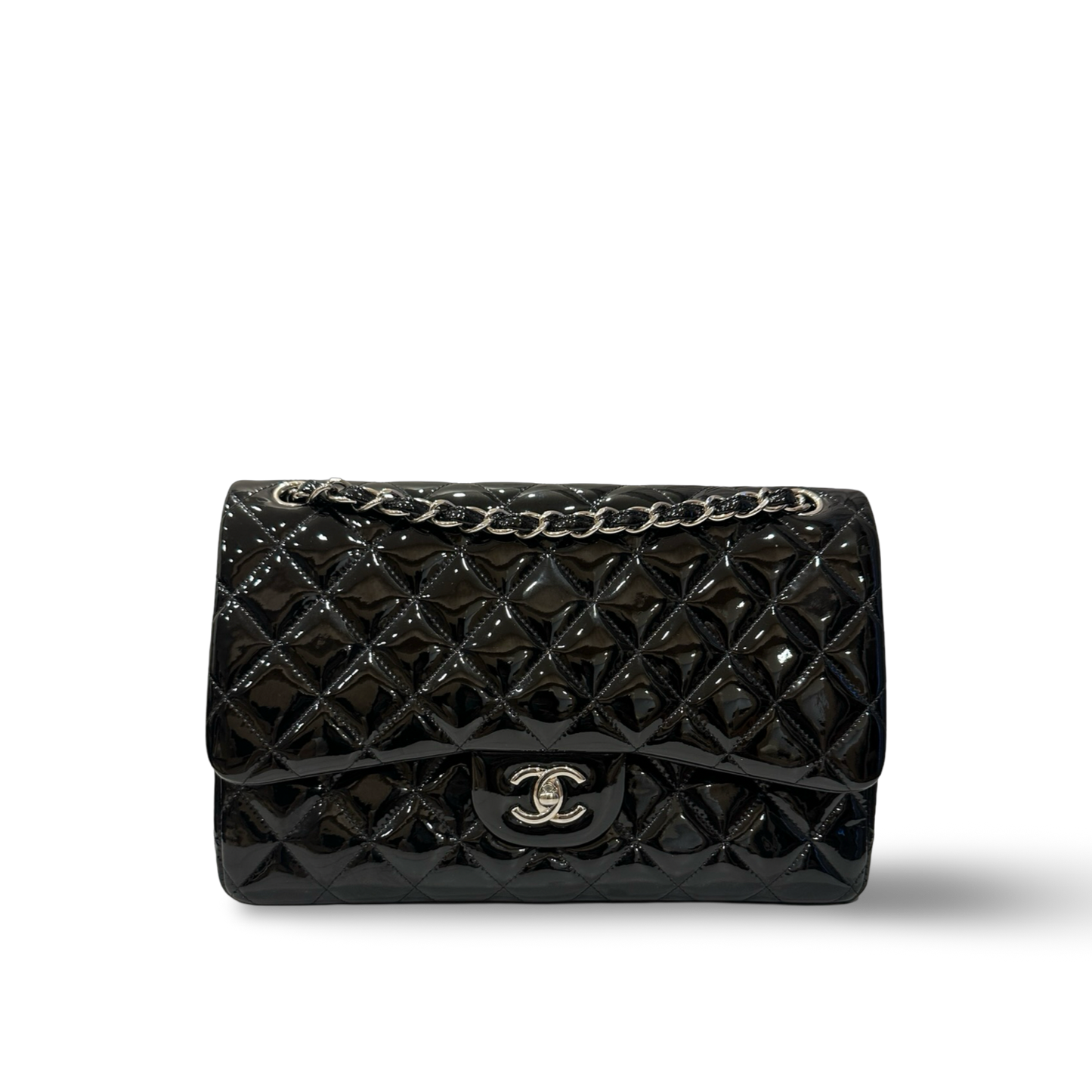 Chanel Quilted Patent Jumbo Double Flap - SHW / Black