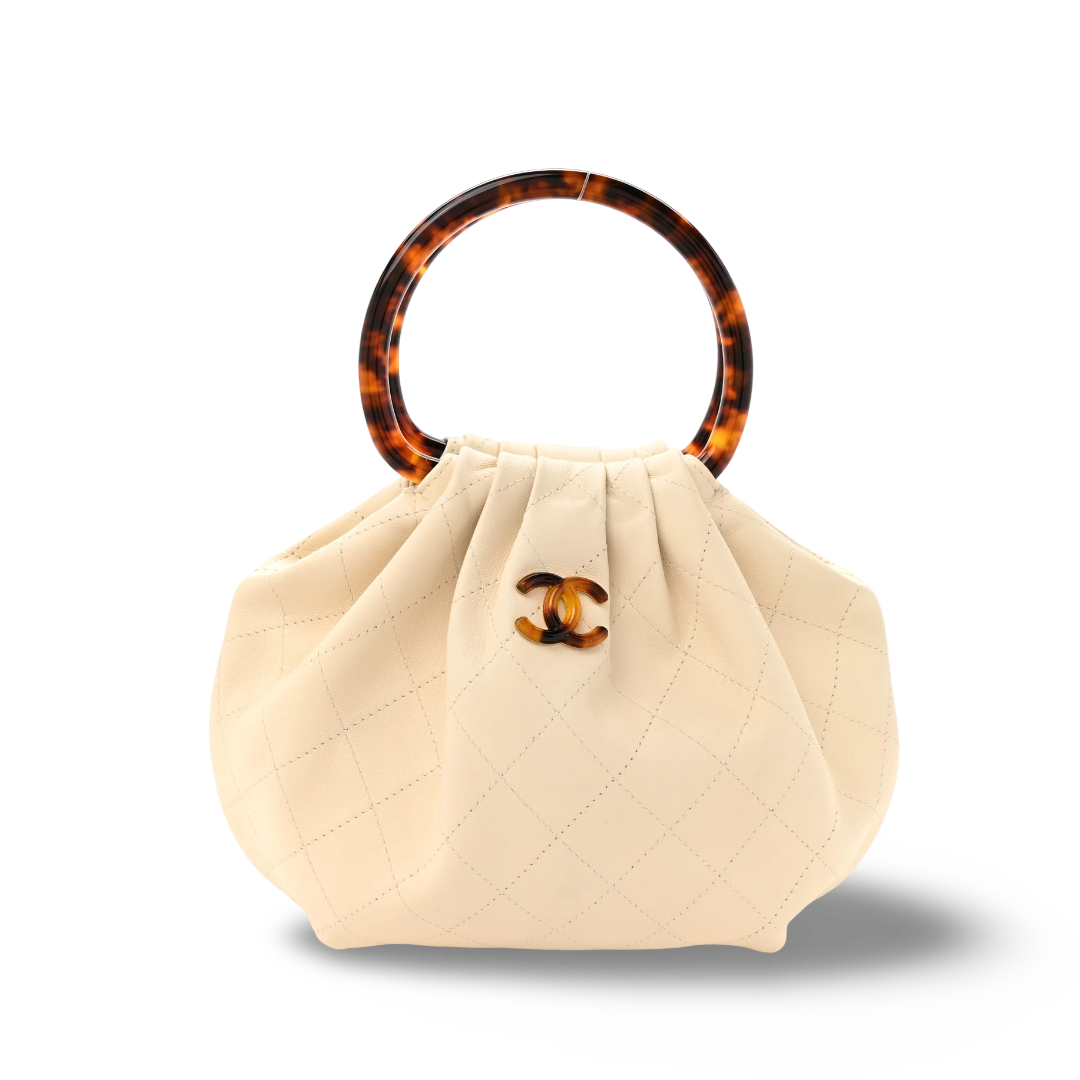 Chanel Quilted Lambskin Piexiglass Tortoise Shell Pouch Bag - Light Beige