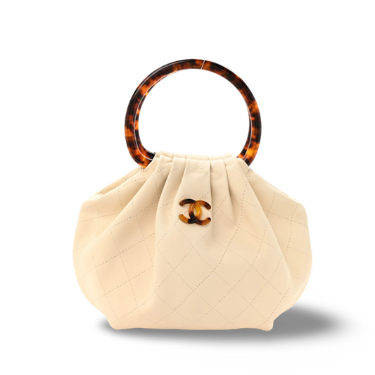 Chanel Quilted Lambskin Piexiglass Tortoise Shell Pouch Bag - Light Beige
