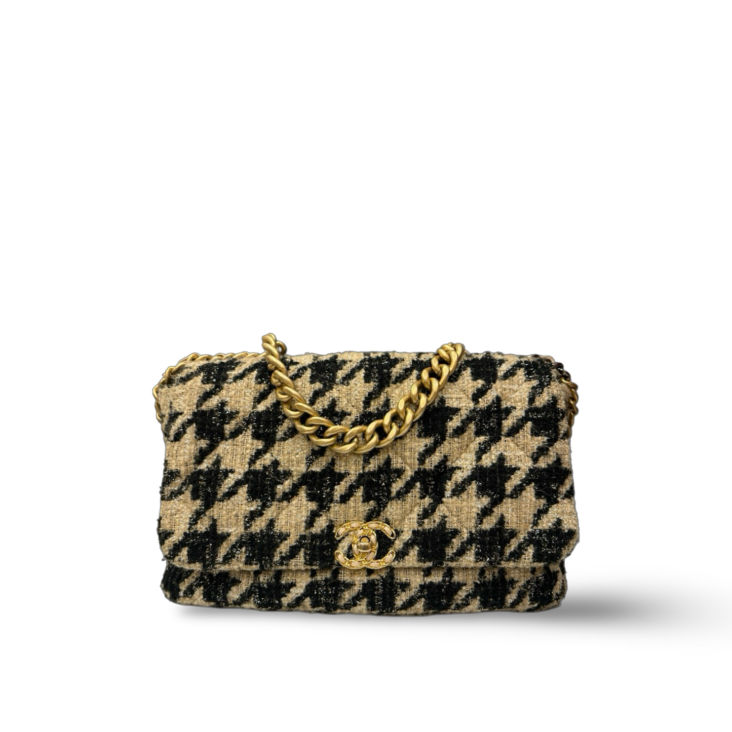 Chanel Tweed Maxi  19 Flap Bag - GHW / Beige Black