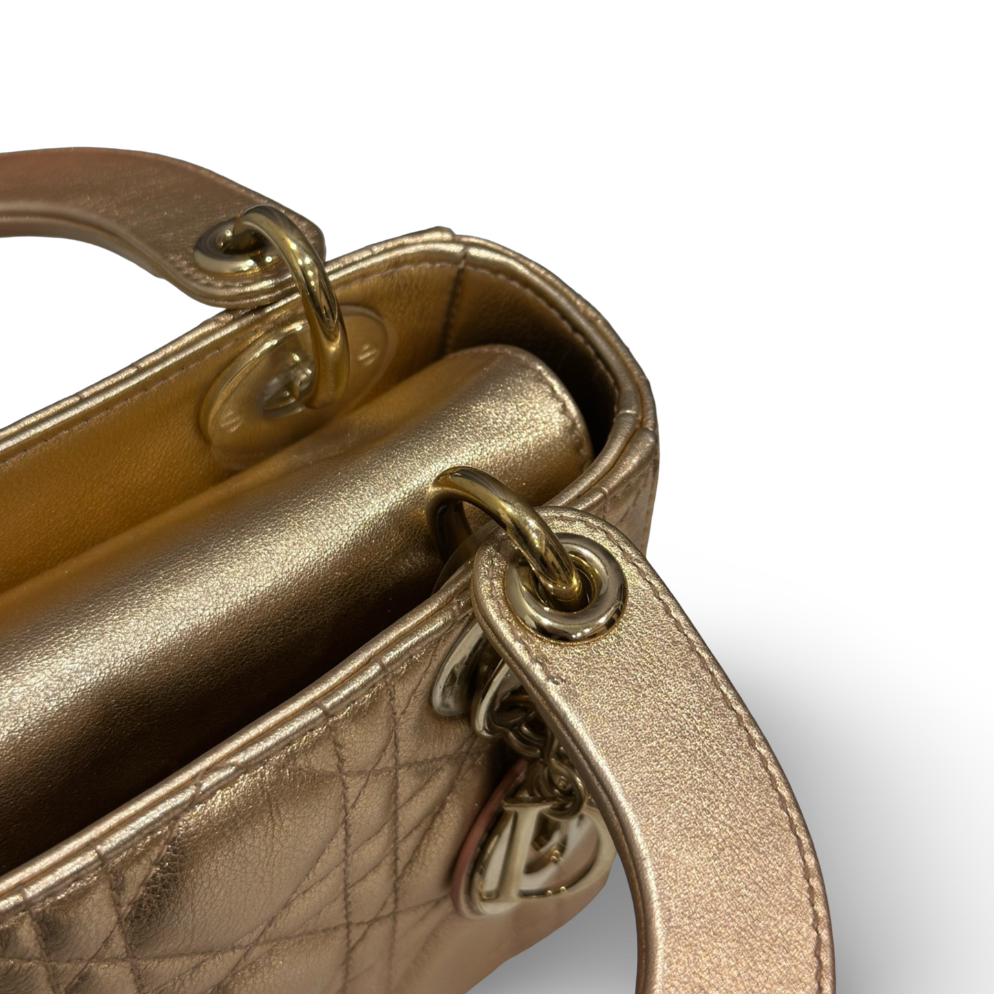 Dior Cannage Lambskin Mini Lady Bag - GHW / Champagne
