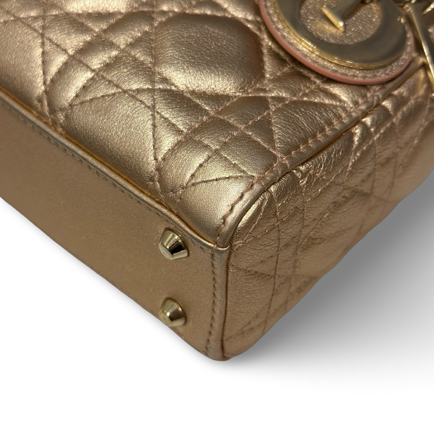 Dior Cannage Lambskin Mini Lady Bag - GHW / Champagne