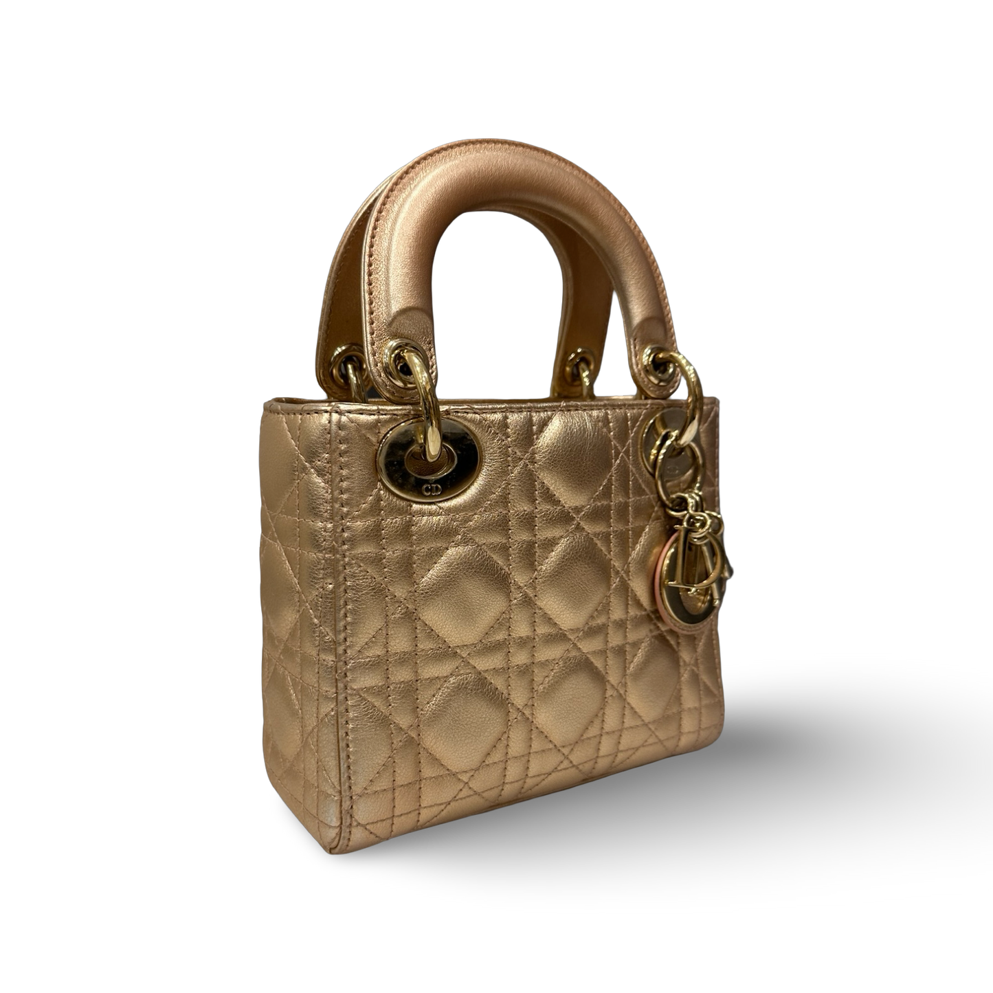 Dior Cannage Lambskin Mini Lady Bag - GHW / Champagne