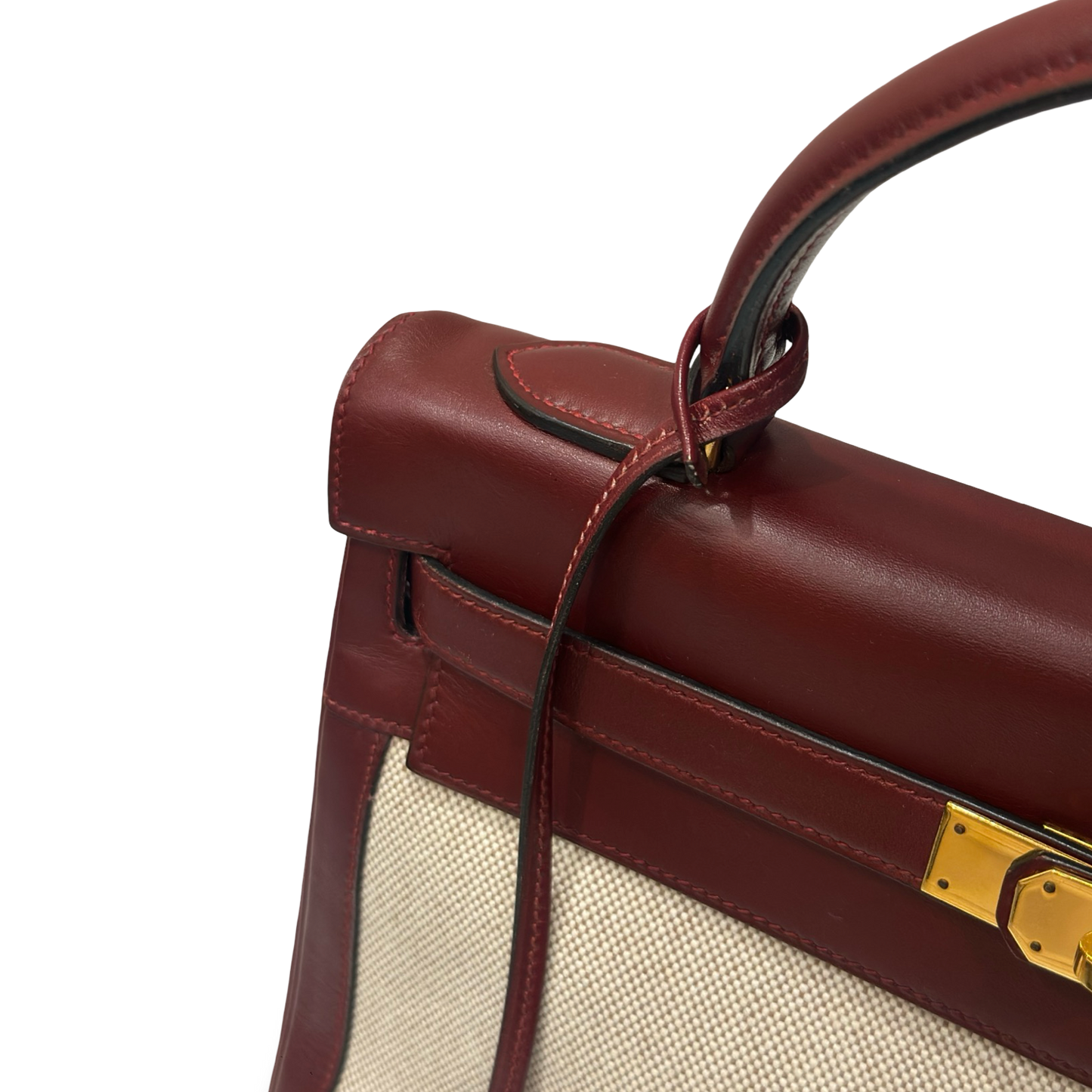Hermes Vintage Kelly 32 Toile - GHW / Dark Red