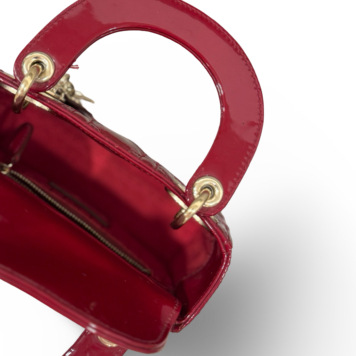 Dior Cannage Patent Mini Lady Bag - GHW / Red