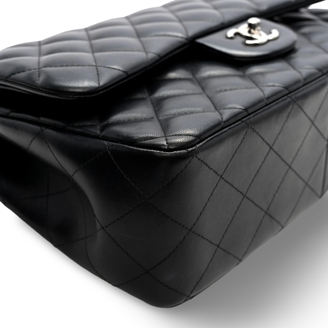 Chanel Quilted Lambskin Jumbo Classic Double Flap - SHW/ Black