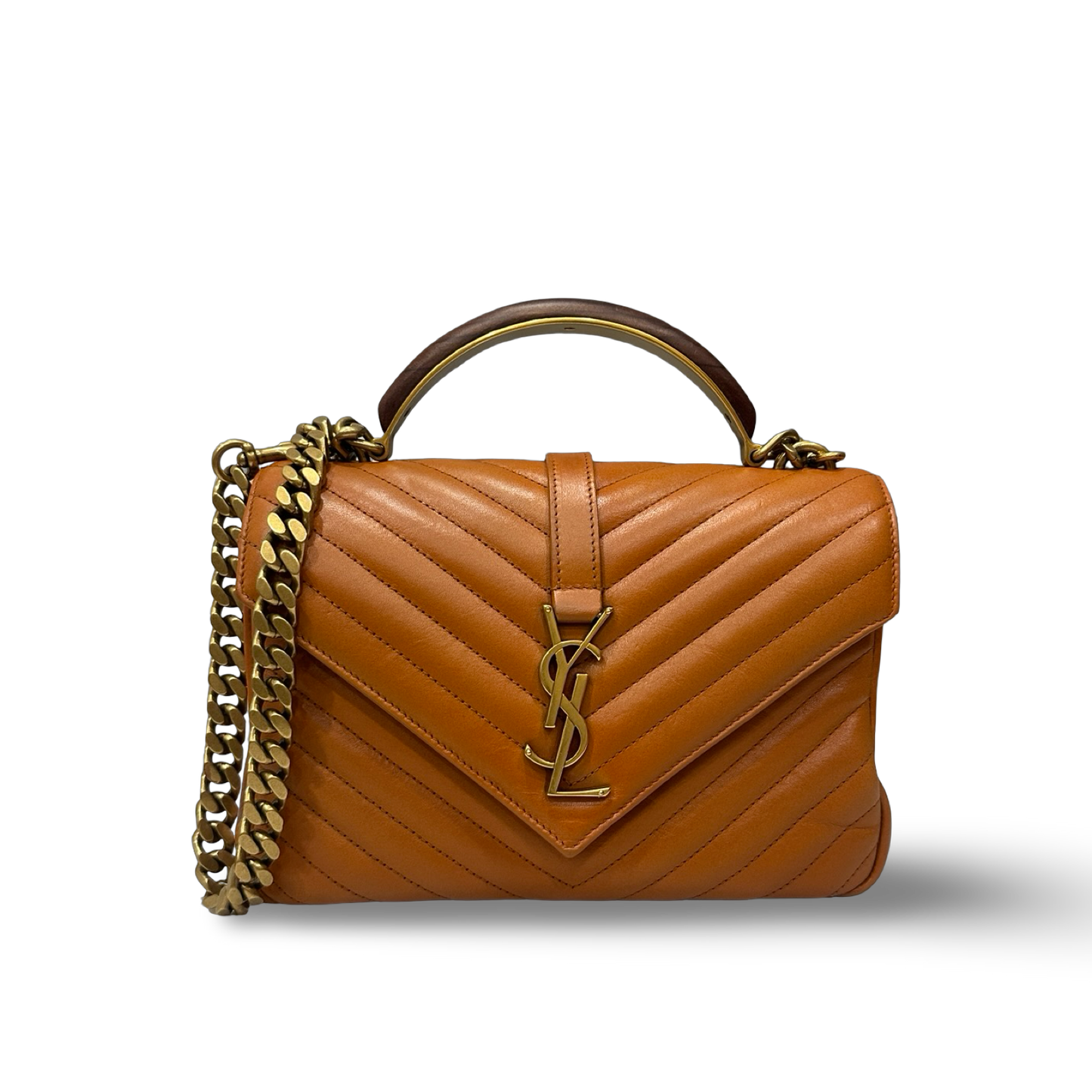 Saint Laurent Calfskin Matelasse Monogram Medium College Bag - GHW / Caramel