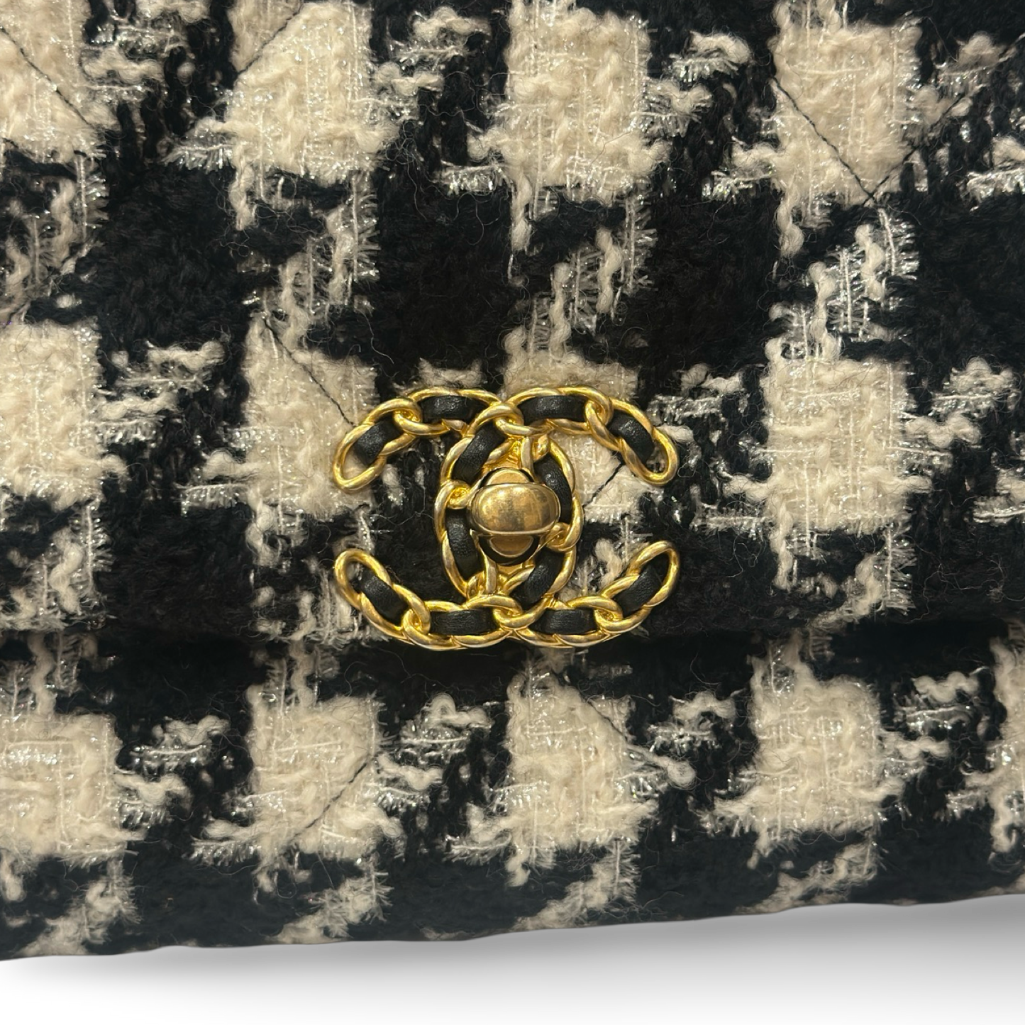 Chanel Tweed Maxi 19 Flap Bag - GHW / Black White