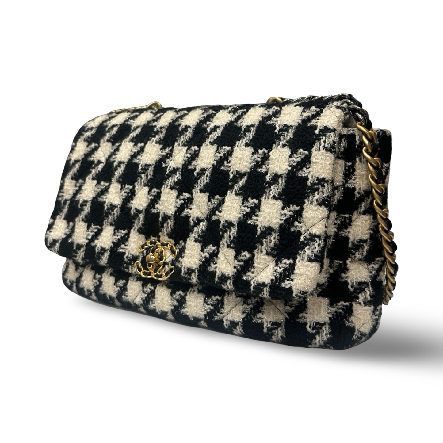 Chanel Tweed Maxi 19 Flap Bag - GHW / Black White