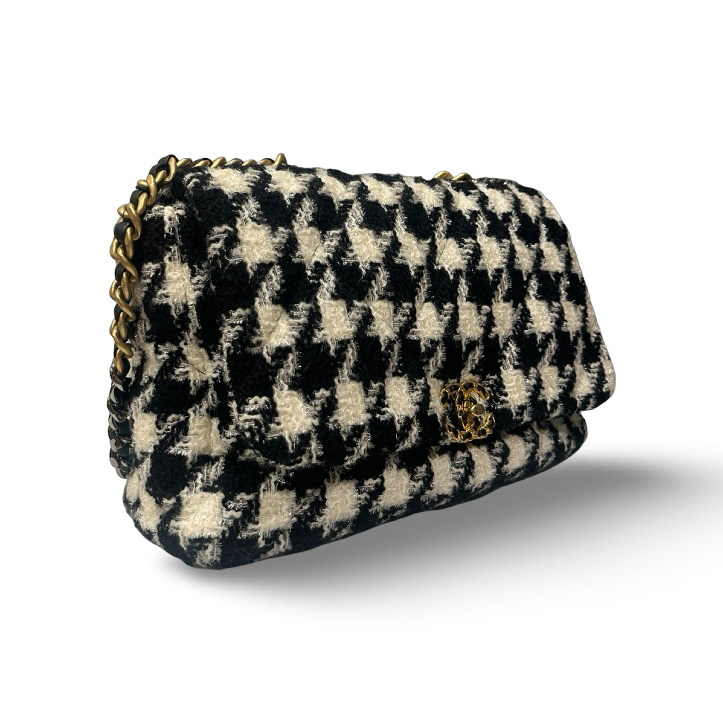 Chanel Tweed Maxi 19 Flap Bag - GHW / Black White
