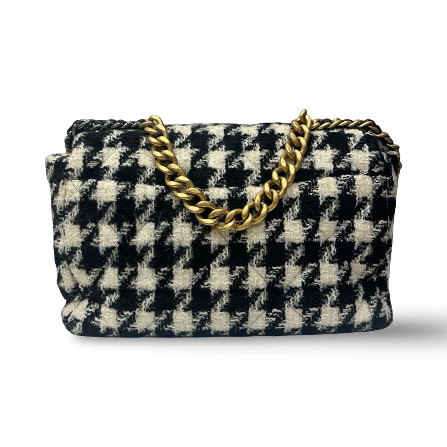 Chanel Tweed Maxi 19 Flap Bag - GHW / Black White